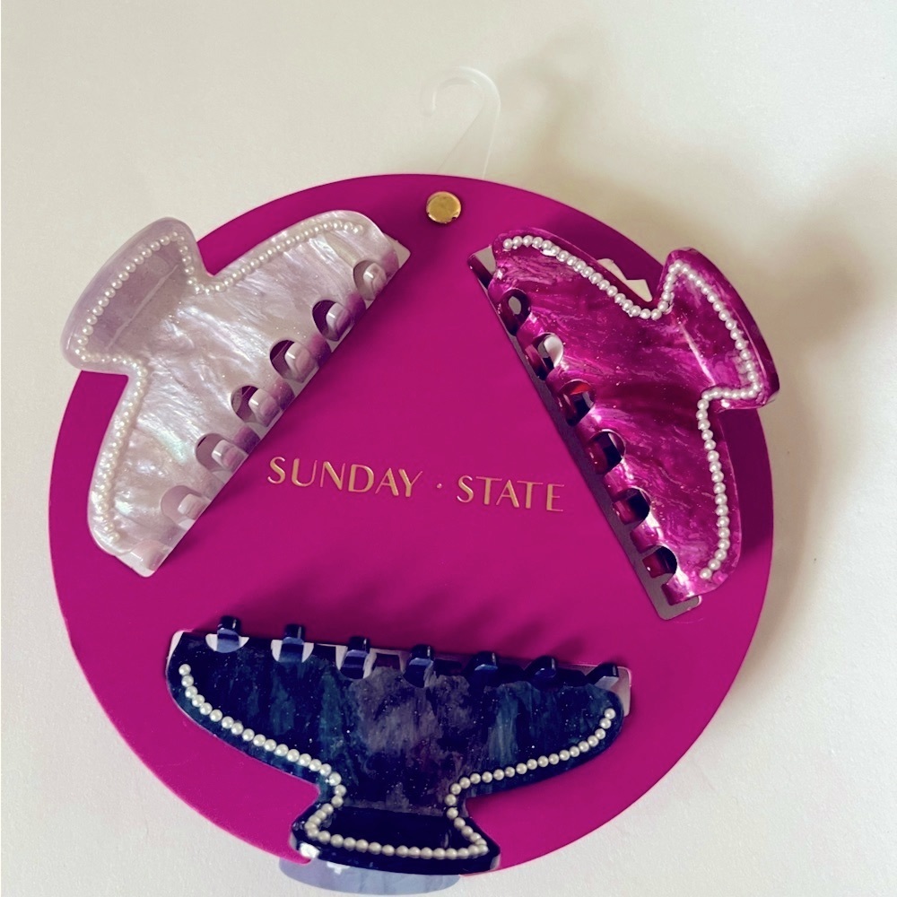NWT 💙💖 Sunday State Hair claw clips set of 3 embellished with faux pearls - Picture 3 of 14
